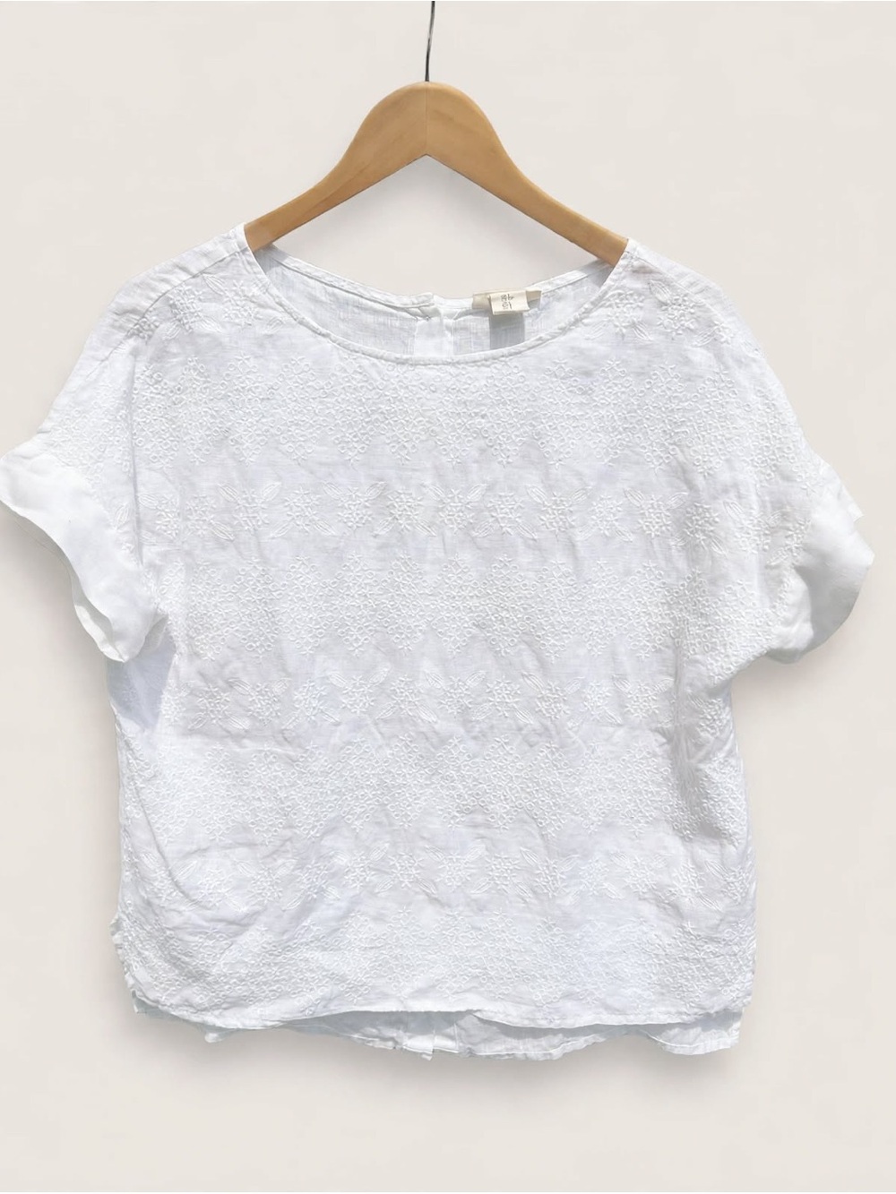 Christian Siriano New York White Eyelet Linen Blouse Size S Embroidered Boho